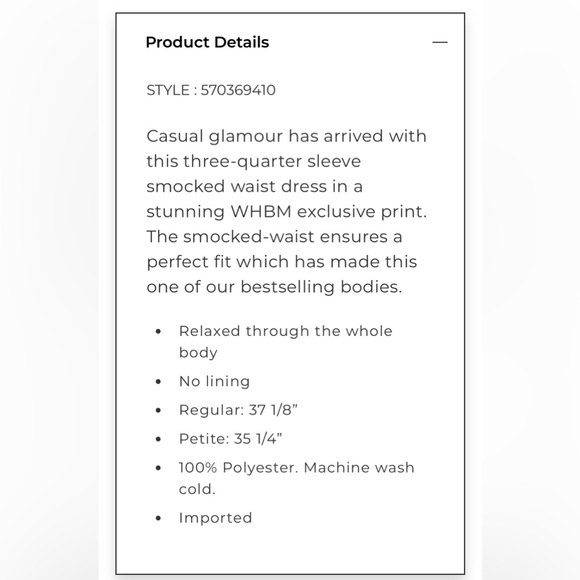 White House Black Market Dress ¾ Sleeve Smocked Waist Dress - Picture 6 of 12